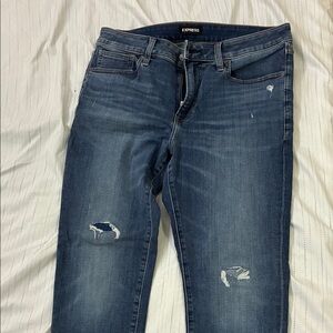 Express Men's Dark Blue Ripped Slim Jeans